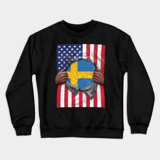 Sweden Flag American Flag Ripped - Gift for Swede From Sweden Crewneck Sweatshirt